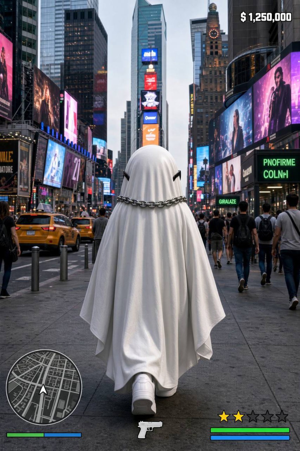 Concept artwork showing GhostSol moving through a city game world
